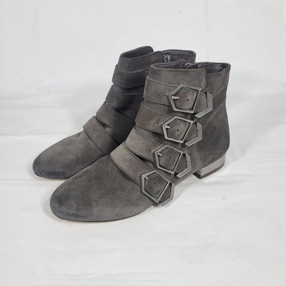 Sam Edelman Nolan Women Size 6M Ankle Bootie Boots Gray Leather Zip Buckle - Picture 1 of 8